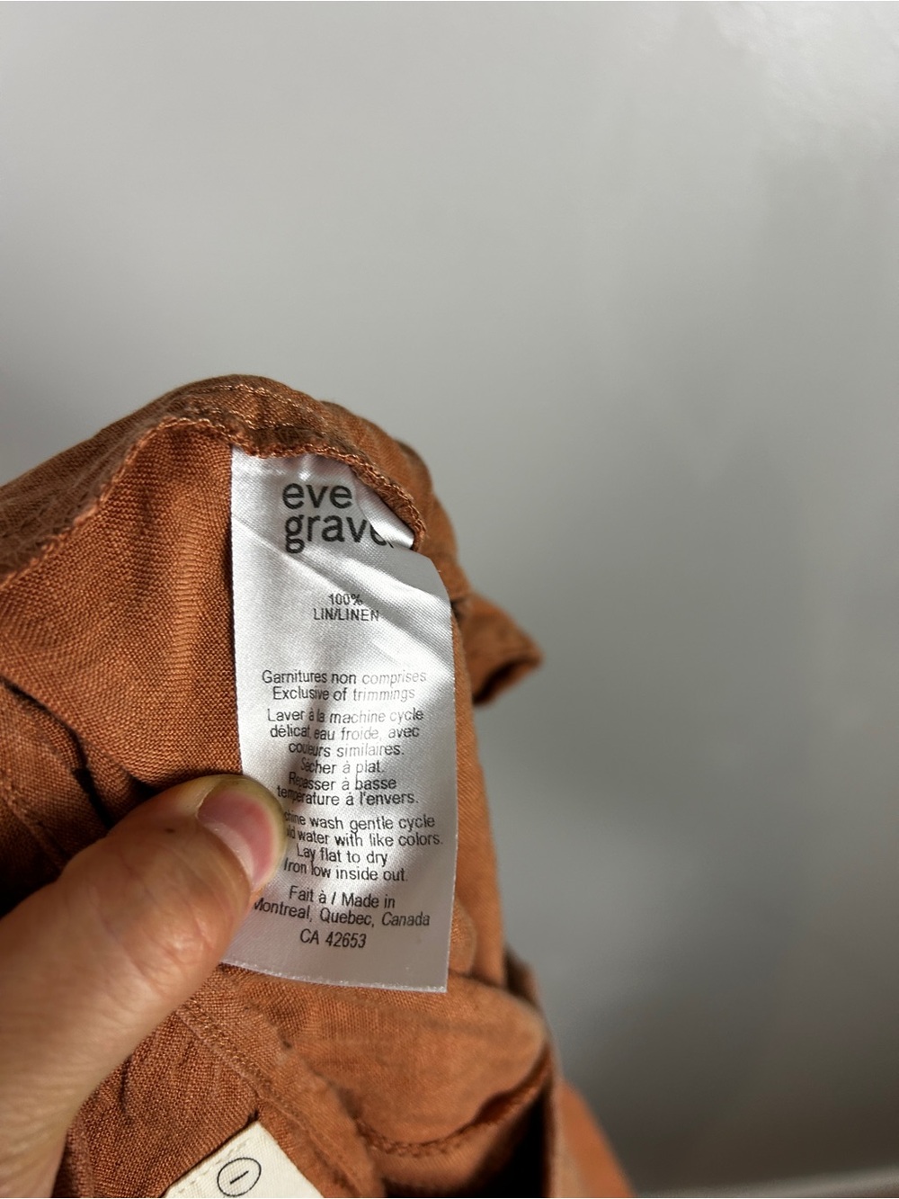 EVE GRAVEL 100% Linen Trouser Terracotta Size Large Made in Canada Lagenlook - Picture 5 of 5